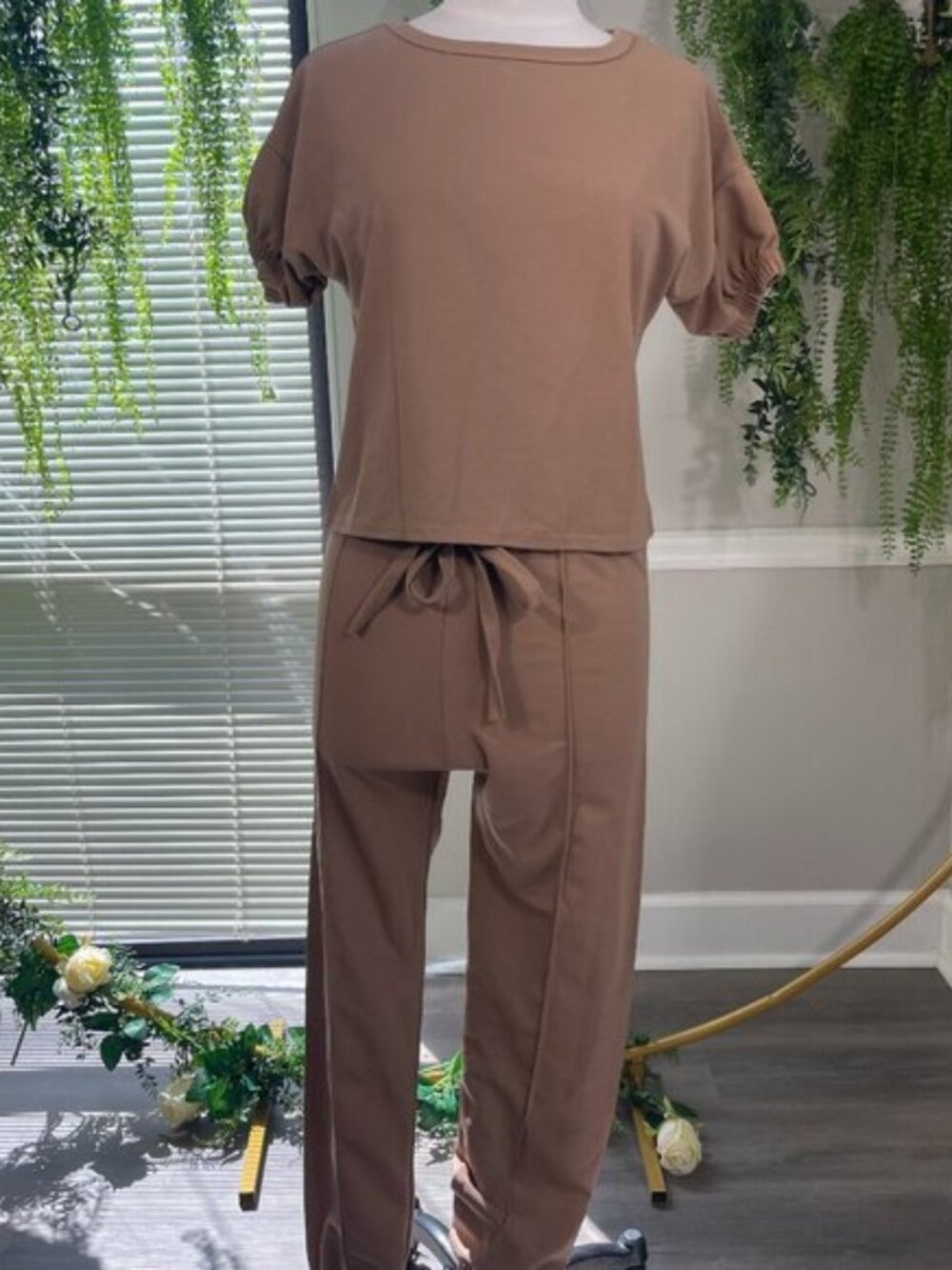 Juliet | Neck Tee and Jogger Pants Set in Tan